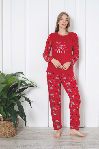 embody Women's cocolino pyjamas, Christmas reindeer print, red 314