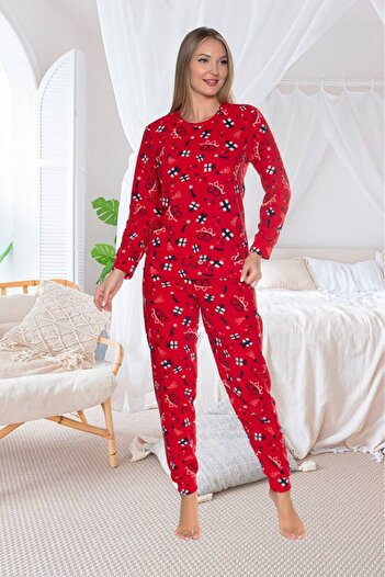 embody Ladies' cocolino pyjamas, soft polar fleece, print Christmas present, red 512