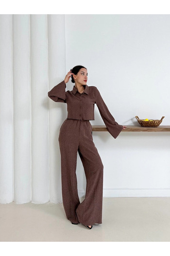 Zerenyus Shirt Collar Covered Button Suit Brown