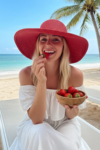 Marina Wide Straw Hat Red 14232