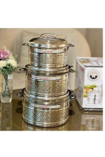 Generic 3 pieces of Indian stainless steel food containers (5000 ml, 3500 ml, 2500 ml)