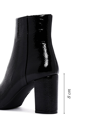 Derimod Gritti Women's Black Zippered Thick Heeled Patent Leather Boots 25Wfd110918