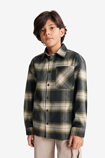 DeFacto Erkek Çocuk Oversize Geniş Kalıp Polo Yaka Kareli Flanel Uzun Kollu Gömlek G3460A825WN