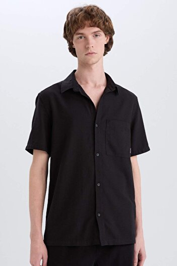 DeFacto 100% Cotton Slim Fit Slim-Fit Basic Plain Short Sleeve Shirt E0847Ax25Sm