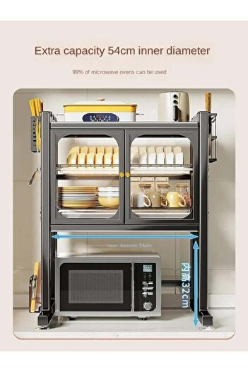 Generic Black metal microwave and kitchen utensil organizer cabinet