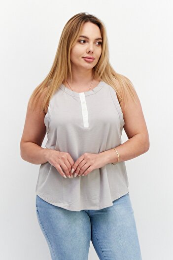 Refinery29 Women Crew Neck Sleeveless Plain Tank Top, Taupe