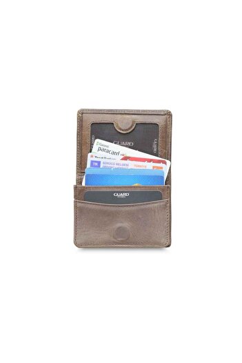 GUARD Antique Brown Mini Size Genuine Leather Card Holder Business Card Case with Magnet and Lid - Grd251018Wt