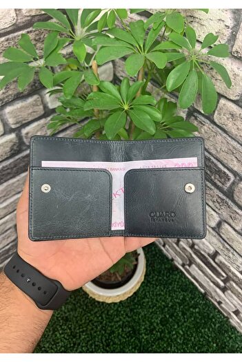 GUARD Antique Black Snap Closure Bi-Fold Design Genuine Leather Credit Card Holder - Grd251018Wt1439