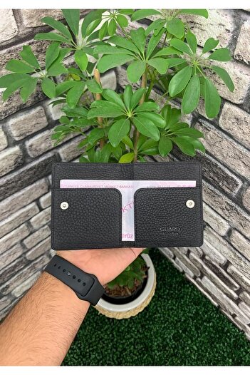 GUARD Black Snap Closure Bi-Fold Design Genuine Leather Credit Card Holder - Grd251018Wt432
