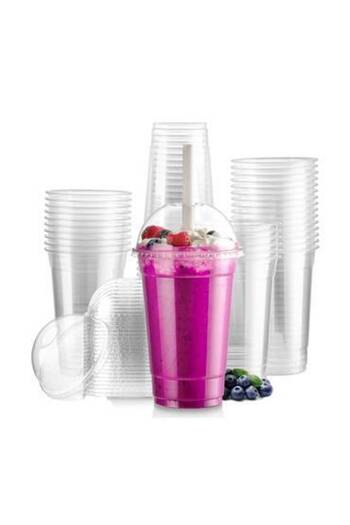 Generic Clear Juice Cups with Lid, 12 oz. (50 Pack)