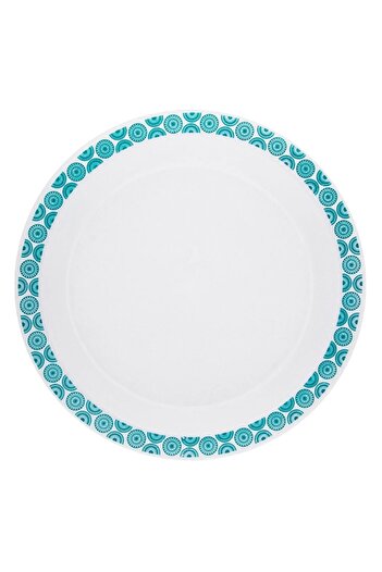 SHOPIENS Frosty Plastic Plate, Vernal Pattern, 27 cm, White and Marine Green