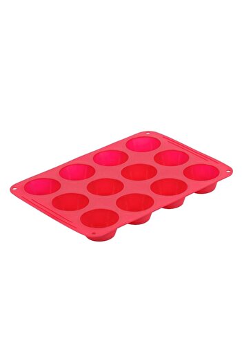 SHOPIENS Red Silicone Cupcake Mold, 12 Cavities, 6.5 cm Diameter, 34x24 cm - MYONNA