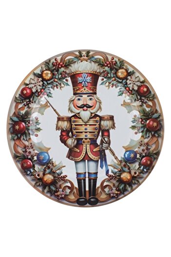 SHOPIENS Decorative Round Tray Nutcracker Design, Plastic, Multicolor, 33 cm