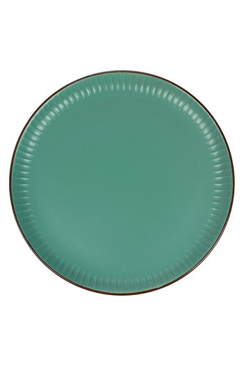 SHOPIENS Farfurie ceramică 22 cm, model în relief, culoare petrol, ramă maro, MYONNA IT & E-COMMERCE
