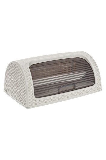 SHOPIENS Bread Box, Woven Pattern, Semi-Transparent Window, Ecru, 42x26x19 cm