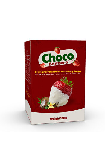 Choco Bonvera Premium Freeze Dried Strawberry dragee white Milk Chocolate & Vanilla & Coconut