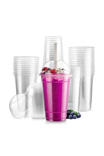 Generic Clear Juice Cups with Lid, 12 oz. (50 Pack)