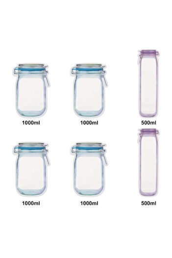 SHOPIENS Reusable Storage Bags, Set of 6 (4x1L + 2x500ml), Colorless - MYONNA