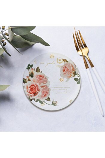 SHOPIENS Dessert Plate, Floral Rose Pattern, Transparent Glass, 15 cm, MYONNA IT & E-COMMERCE