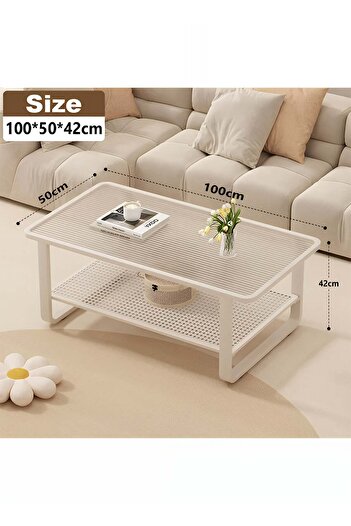 Taimi Modern Design 2-Tier Coffee Table 120x60x42cm -Center Table with Tempered Glass & Metal Frame White