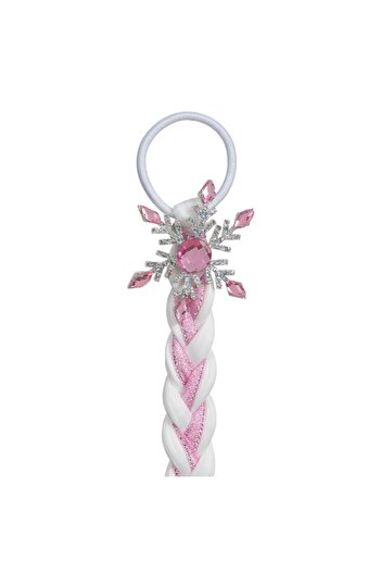 SHOPIENS Girls' Hair Elastic, Snowflake Design, Pink Rhinestones, Long White Tail, Pink Ribbon