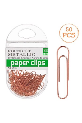 SHOPIENS Office Paper Clips TMX, Metal, Round Tip, 33mm, Set of 50, Rose-Gold