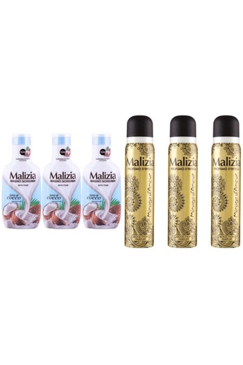 Malizia Variety Set 6: 3 x 1L Latte Di Cocco Bath Foam + 3 x 100ml Amour Deodorant - 48h Protection