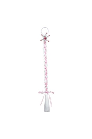 SHOPIENS Girls' Hair Elastic, Snowflake Design, Pink Rhinestones, Long White Tail, Pink Ribbon