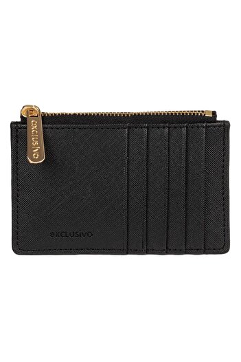 SHOPIENS Exclusivo Card Holder with Metal Zipper, Black, 8 x 12.5 cm