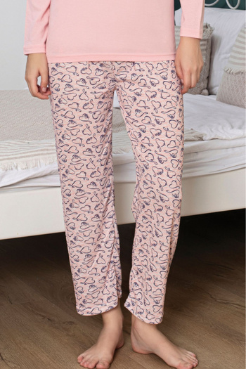 embody Women's pyjamas in cotton, print love love hearts, coral