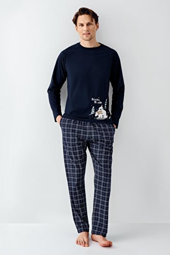 Arnetta Navy Blue Men's Pajama Suit, 100% Cotton