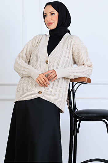 benguen Hair Knitwear Short Knitwear Cardigan S4000 Stone Color