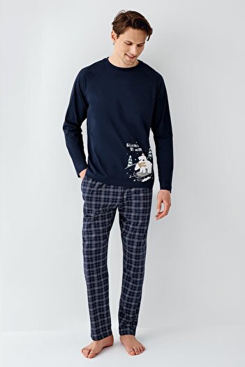 Arnetta Navy Blue Men's Pajama Suit, 100% Cotton