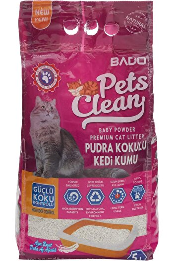 Bado Pets Premium Cat Litter – Baby Powder Scent – 5L Fast Clumping, Odor Control, Long-Lasting Dryness