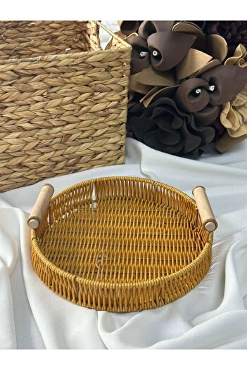 MD MİMOZA DEKOR Bamboo Wicker Round Organizer Tray / Presentation / Organization 24X24X4Cm