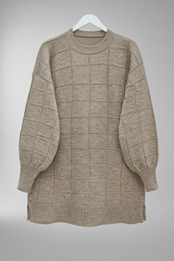Kirazgym Square Pattern Detailed Soft Yarn Knit Sweater Tunic