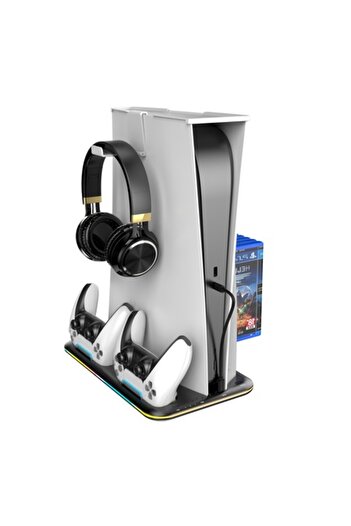 BiXXBi Multifunctional Station for PS5 — Cooling, Charges 2 Controllers, RGB, 32.3x19x3 cm, Black