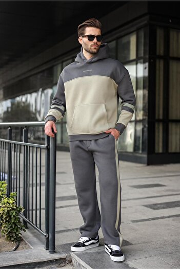 Madmext Smoked Bottom Top Hooded Tracksuit Set E7340