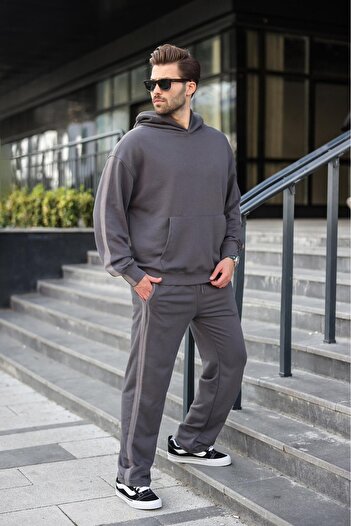 Madmext Smoked Kangaroo Pocket Hooded Men's Tracksuit Set E7336
