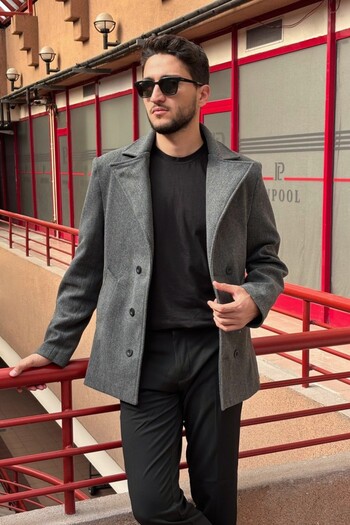 inpool Erkek, Kruvaze kapama, Spor-klasik, Standart-fit, Midi boy, Kaşe kaban 634
