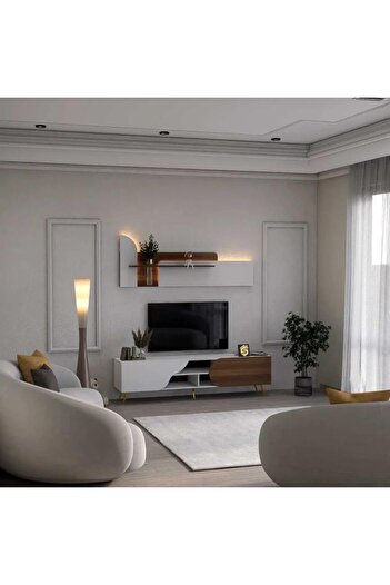 Stylish Home حامل تلفزيون عصري مع رف علوي، تصميم عصري (لا تشمل الاضاءة)