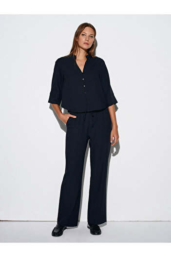 Dilvin 72195 Elastic Waist Casual Trousers-Black