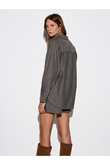Dilvin 50525 Melange Oversize Shirt-Brown