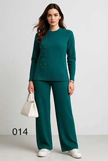 semela New Season Side Hair Braided Pearl Detail Knitwear Set