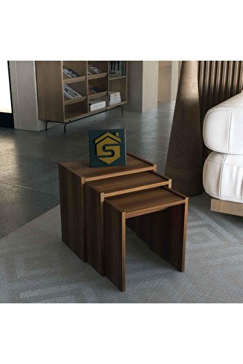 Stylish Home 3 طاولات خدمة خشب بني - CT02