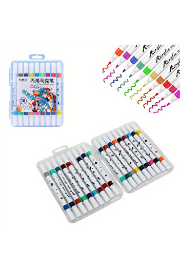 Issa Acrylic Markers 18-set in 14cm Transparent Plastic Pouch, Multicolor