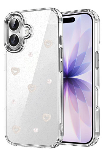 Nezih Case Apple iPhone 17 Compatible Airbag Design Glittery Transparent Patterned Cover Case