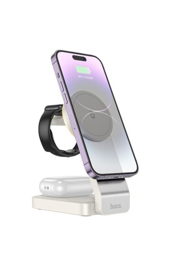 Hoco 3-in-1 Charging Station for iPhone, Apple Watch, AirPods - Motorcycle I82 (Silicone, Milky Whit