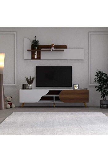Stylish Home حامل تلفزيون عصري مع رف علوي، تصميم عصري (لا تشمل الاضاءة)