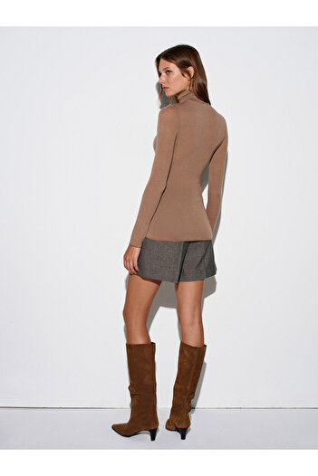 Dilvin 32277 Turtleneck Cashmere Blouse-Mink